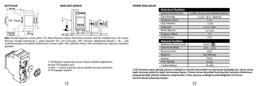 Entes DTR-10 Astronomik Zaman Rölesi Kullanım Kılavuzu ve Bağlantı Şeması — örnek sayfa