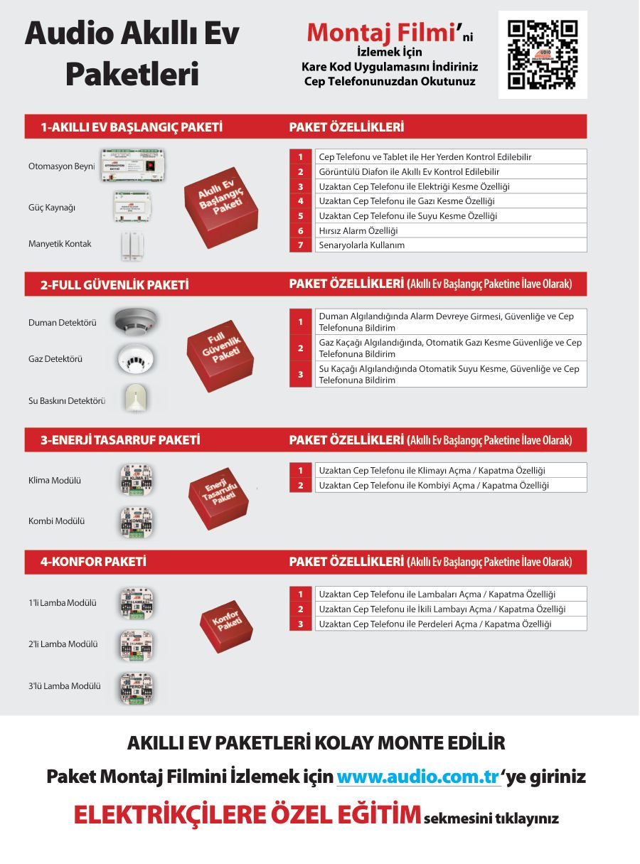 Audio Akıllı Ev Sistemleri Broşürü ve Akıllı Ev Paketleri — örnek sayfa