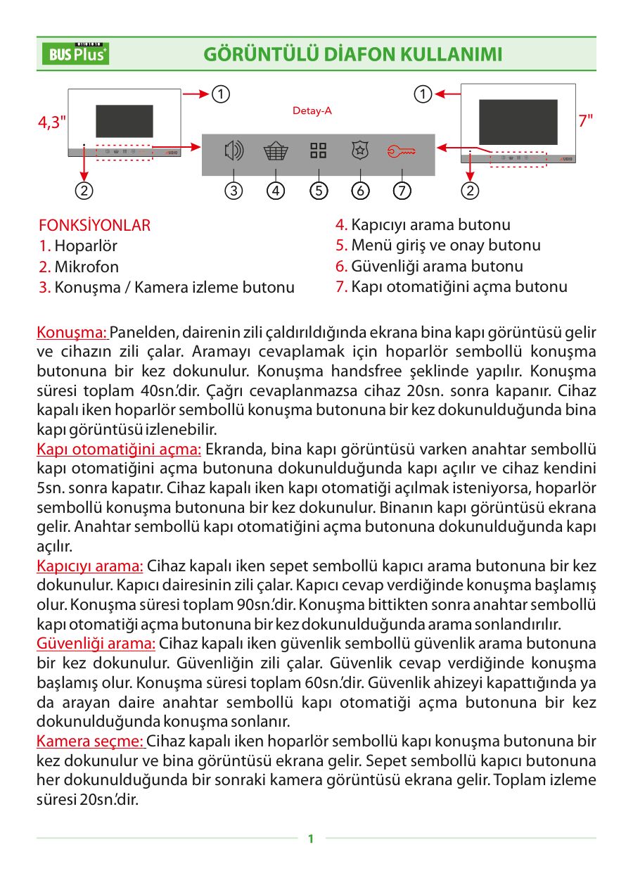 Audio 4,3" ve 7" Dokunmatik Buton Görüntülü Diafon Montaj ve Kullanım Kılavuzu — örnek sayfa