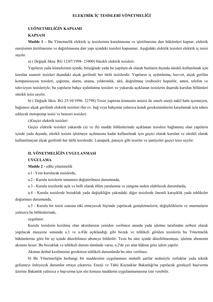 Elektrik İç Tesisleri Yönetmeliği (Tam Metin) — örnek sayfa