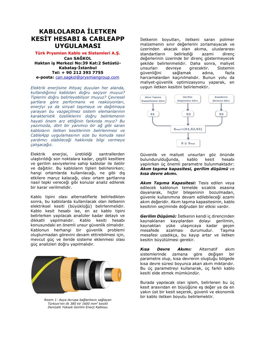Kablo Kesit Hesabı Nasıl Yapılır? İletken Kesiti ve CableApp Uygulaması — örnek sayfa