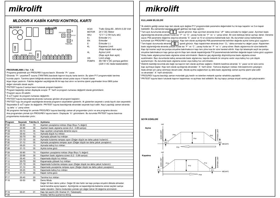 Mikrolift MLDOOR-X Kapı Kontrol Kartı Kullanım Kılavuzu — örnek sayfa