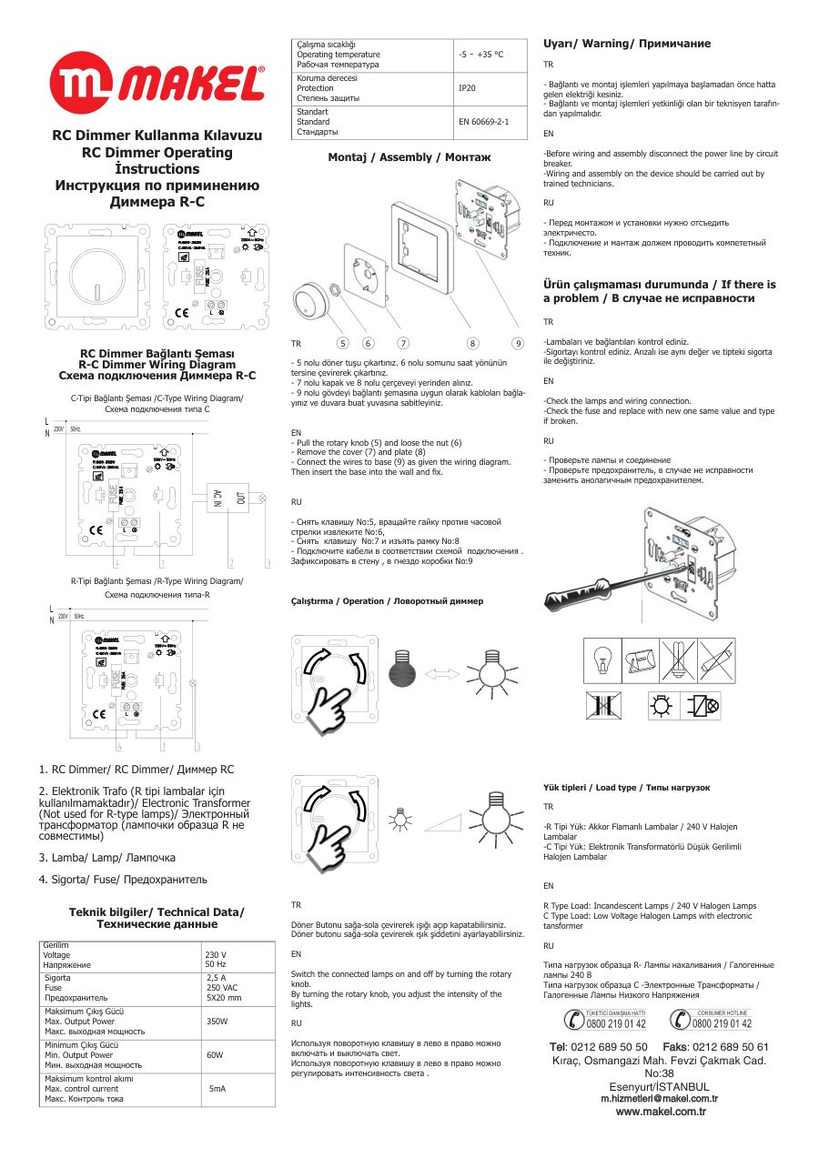 Makel RC Dimmer Bağlantı Şeması ve Kullanma Kılavuzu — örnek sayfa