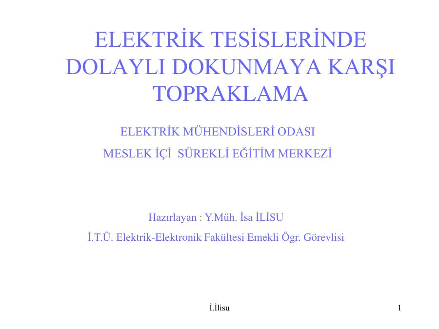 Elektrik Tesislerinde Topraklama — Dolaylı Dokunmaya Karşı Koruma (Eğitim Notu) — örnek sayfa